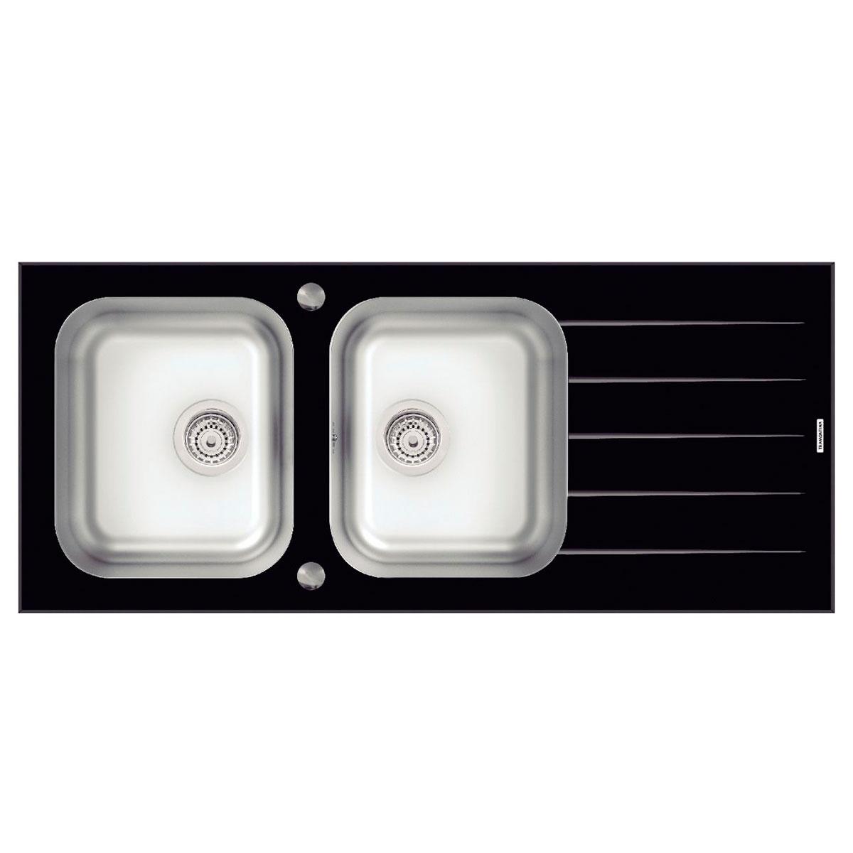 Lavadero Tramontina Vitra Negro 2Poz Vid/Temp C/ Ac.Inox 116X50Cm Pf 18Cm