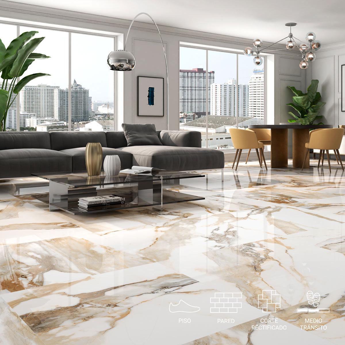 Porcelanato Valeria Oro Brillante - 60X60 cm - 1.44 m2