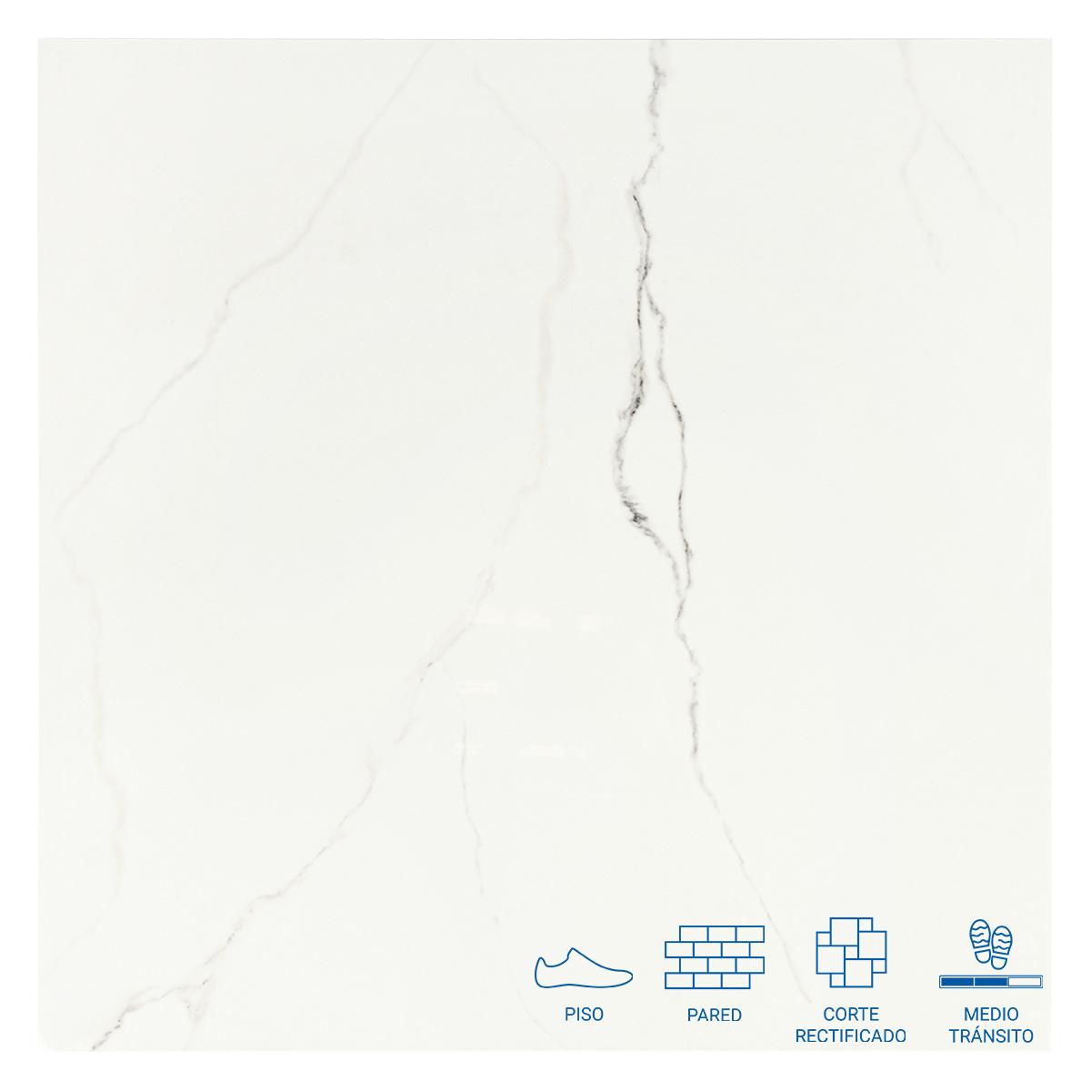Porcelanato Carrara Blanco Brillante - 60X60 cm - 1.44 m2
