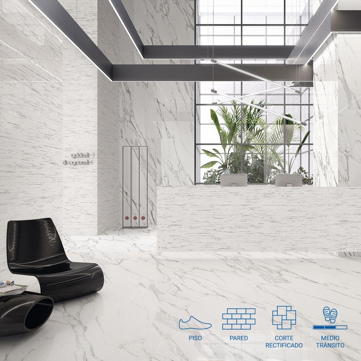 Porcelanato Tele Di Marmo Statuario Michelangel Gris Brillante - 120X278 cm - 3.33 m2