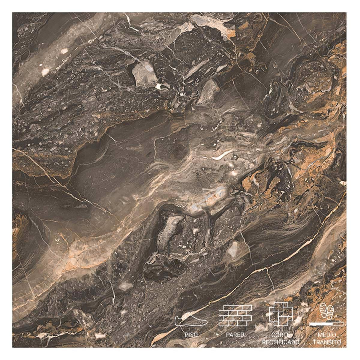Gres Porcelánico Marquina MRM RF Marrón Super Gloss - 60 x 60 cm - 1.44 m2