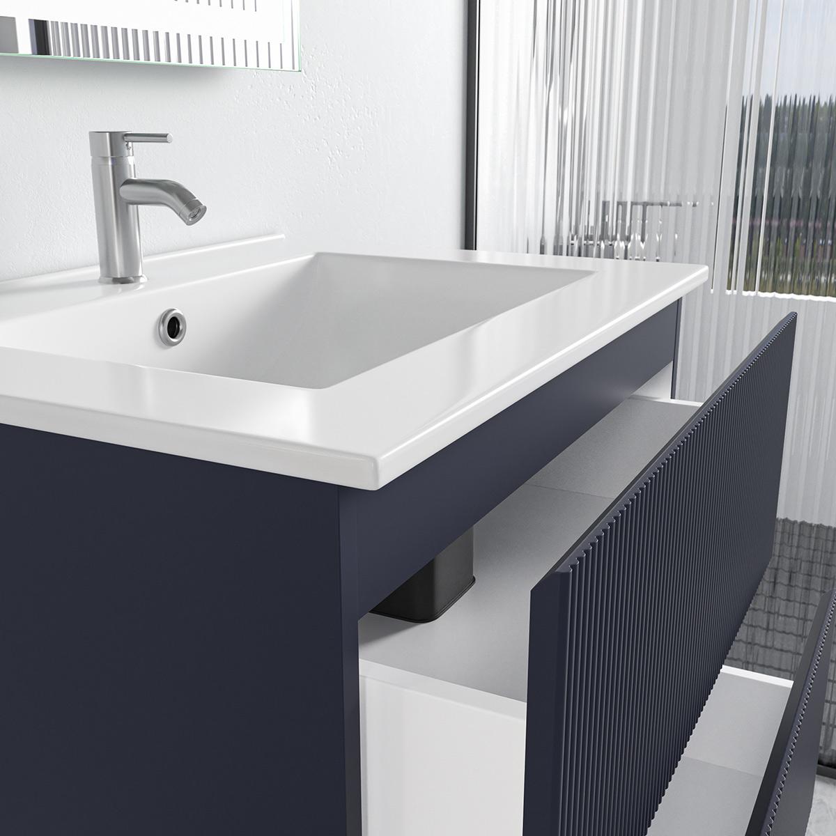 Mueble De Baño Golden Bath Lauren Azul 60X50X46 Cm C/ Rebose Inc. Lavatorio Empotrar