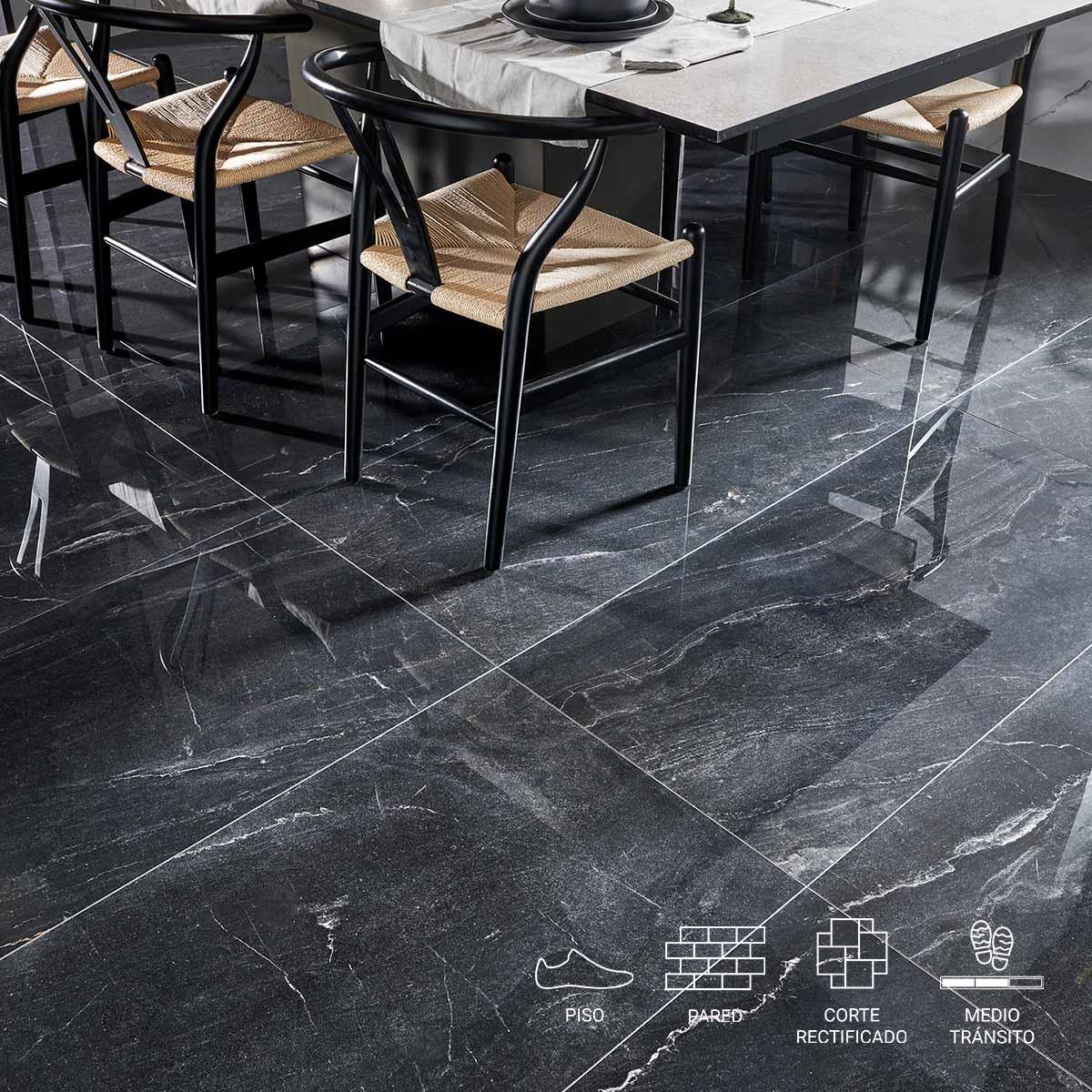 Porcelanato Aura Starlight Negro Brillante - 120X60 cm - 1.44 m2