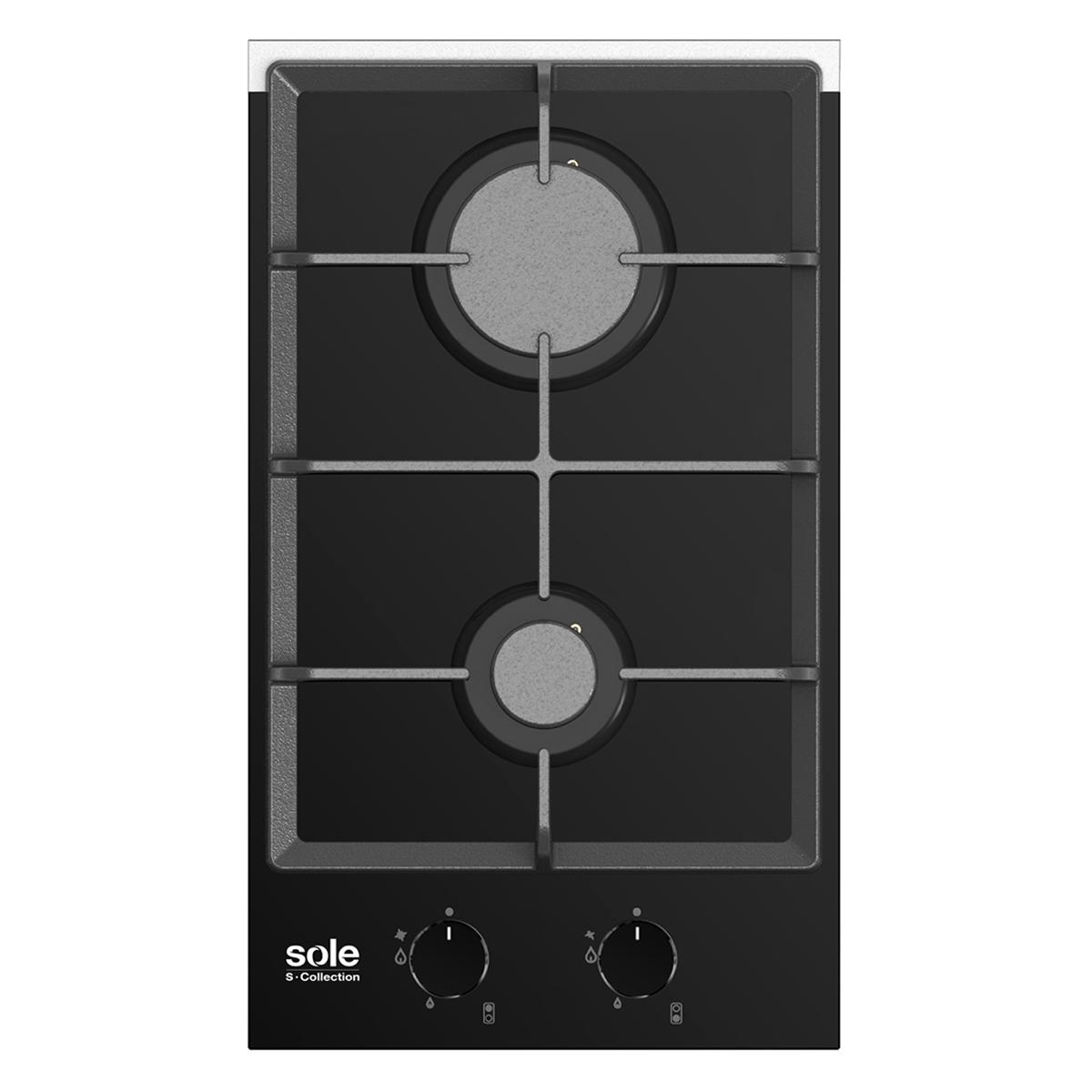 Cocina Sole Encimera Vidrio Templado 2 Hornillas S.Collection 30Cm Negro Solco061