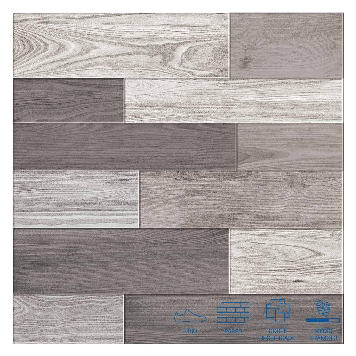 Gres Porcelánico Belén Madera Mix Gloss PB - 60 x 60 cm - 1.44 m2