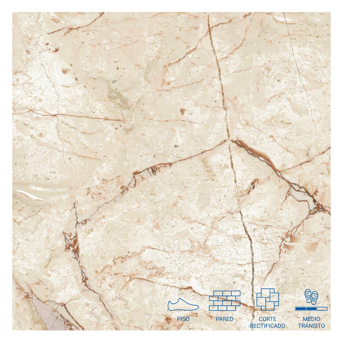 Porcelanato Praia Ivory Brillante - 60X60 cm - 1.44 m2