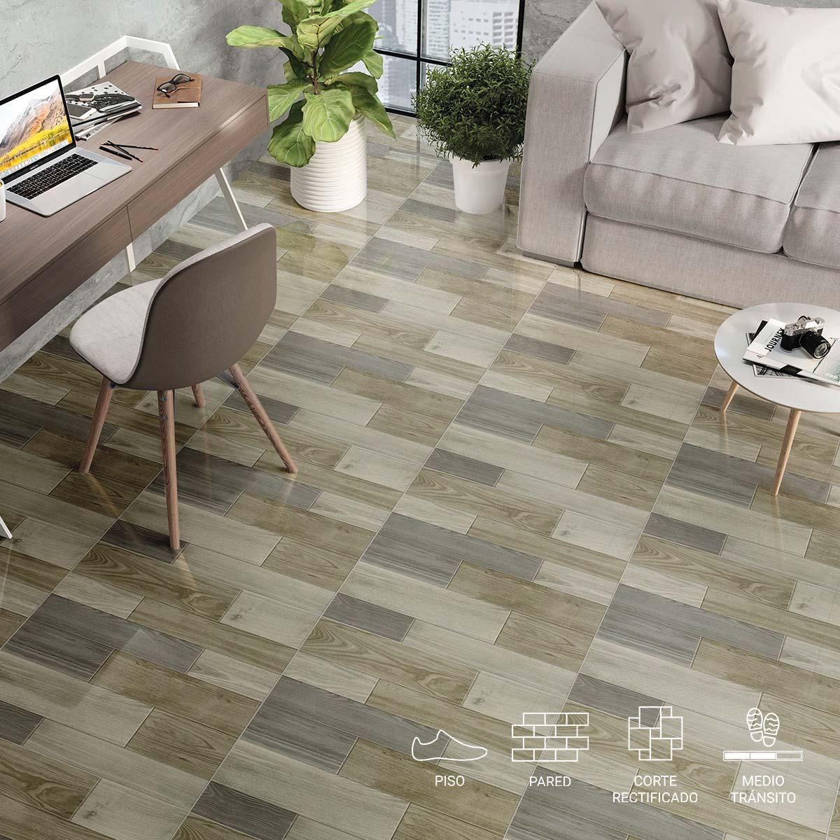 Gres Porcelánico Belén Madera Mix Gloss PB - 60 x 60 cm - 1.44 m2