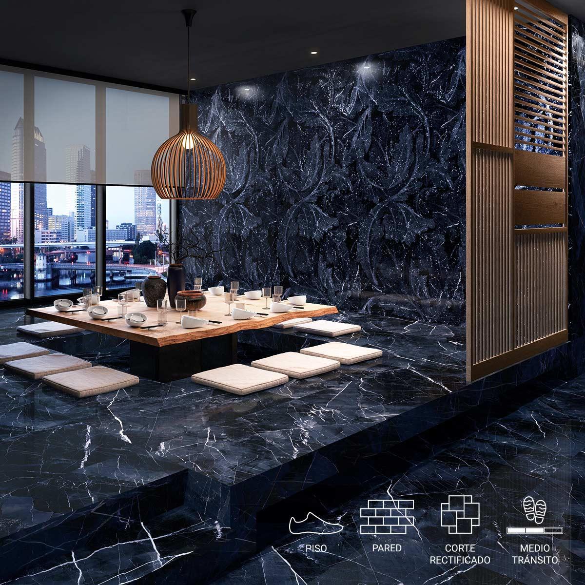 Porcelanato Tele Di Marmo Negro Brillante - 60X120 cm - 1.44 m2