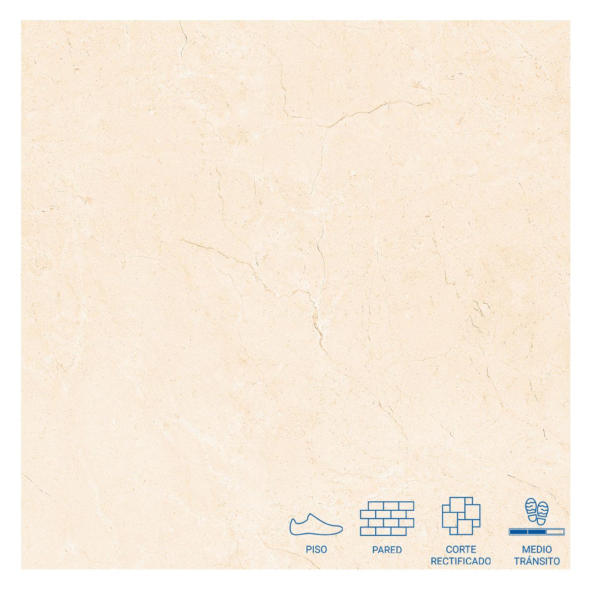 Porcelanato Marbled Beige Brillante - 60X60 cm - 1.44 m2