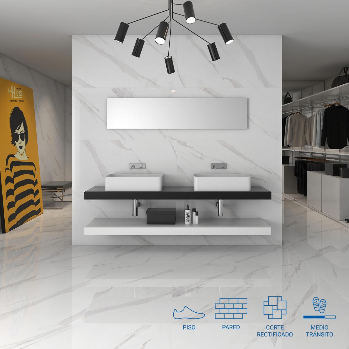 Porcelanato Statuary Blanco Brillante - 60X120 cm - 1.44 m2