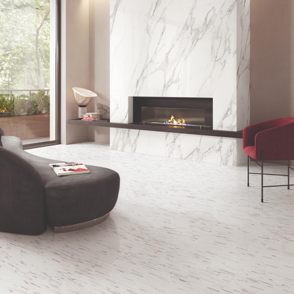 Porcelanato Tele Di Marmo Statuario Michelangel Gris Brillante - 120X278 cm - 3.33 m2