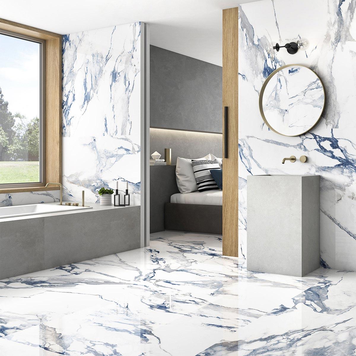 Porcelanato Crash Azul/Blanco Brillante - 60X120 cm - 1.44 m2