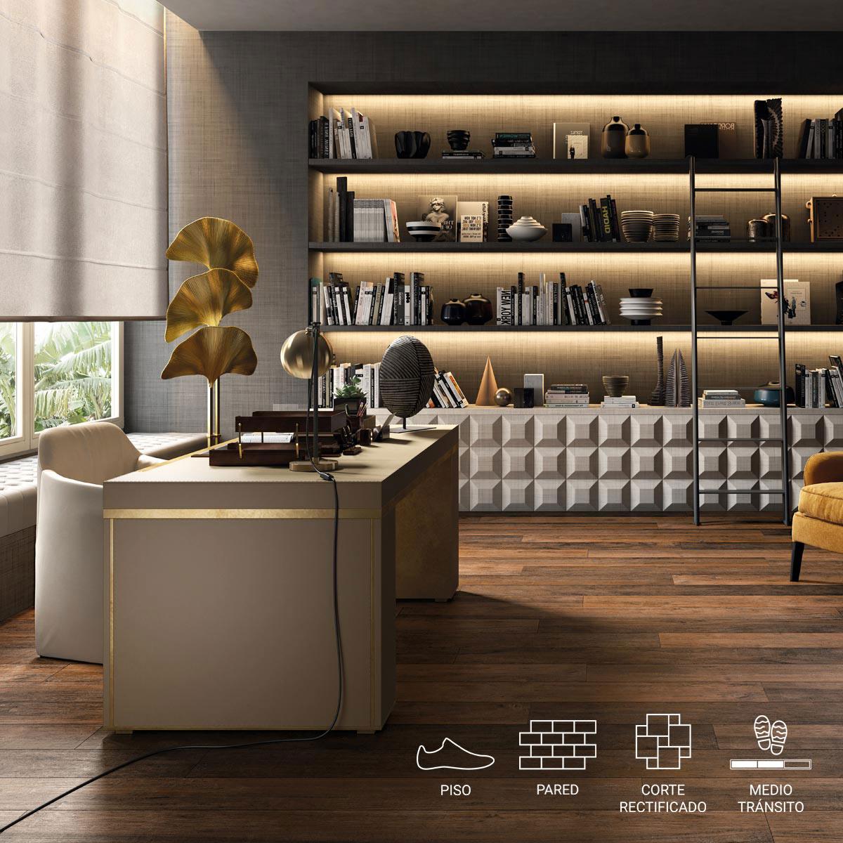 Porcelanato Legno del Notaio Marrón Mate - 20X120 cm - 1.44 m2