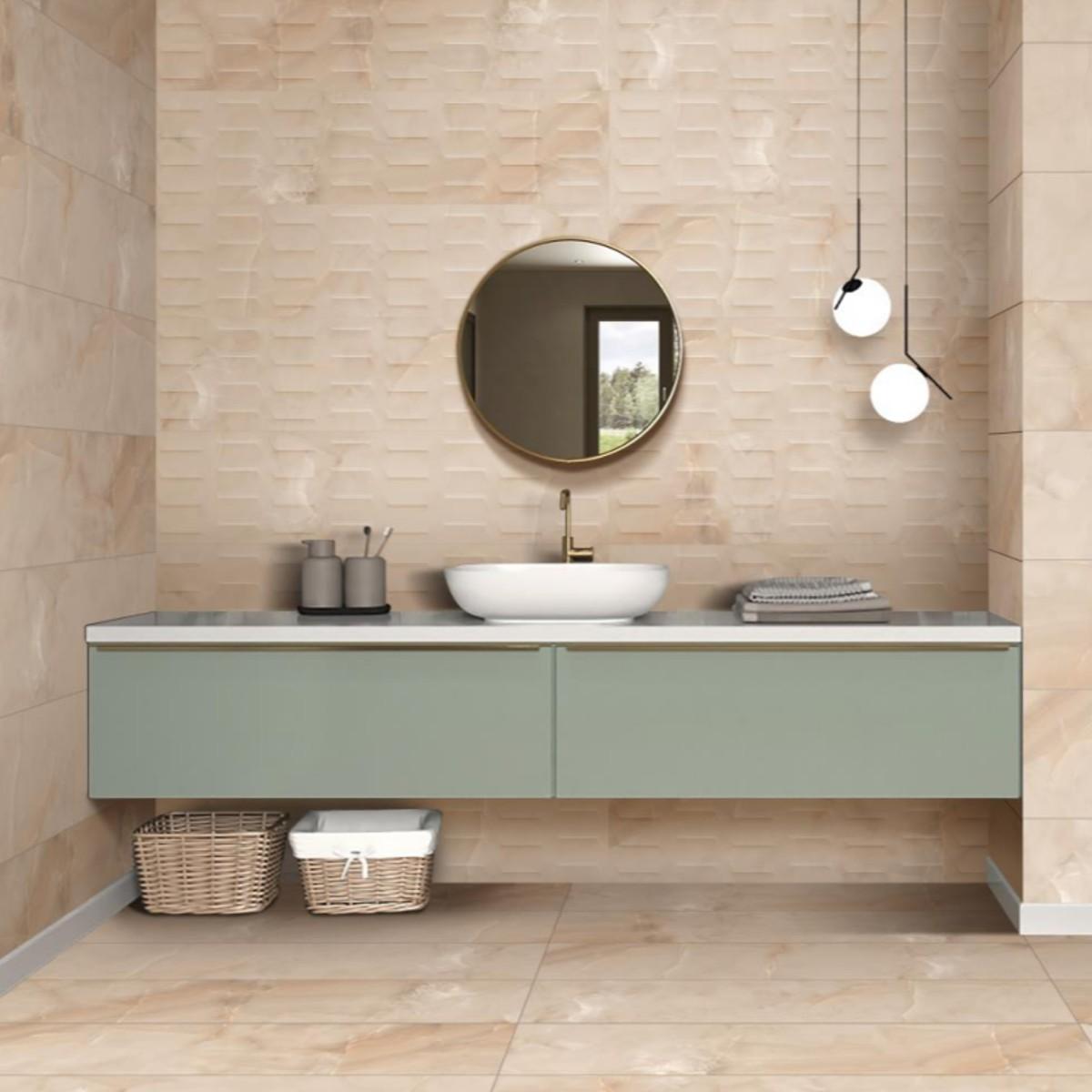 Porcelanato Cassinelli Design Marmi Onix Deco Beige Satin Rect.Dest.(Solopared) 30X120 Caja 1.44 M2