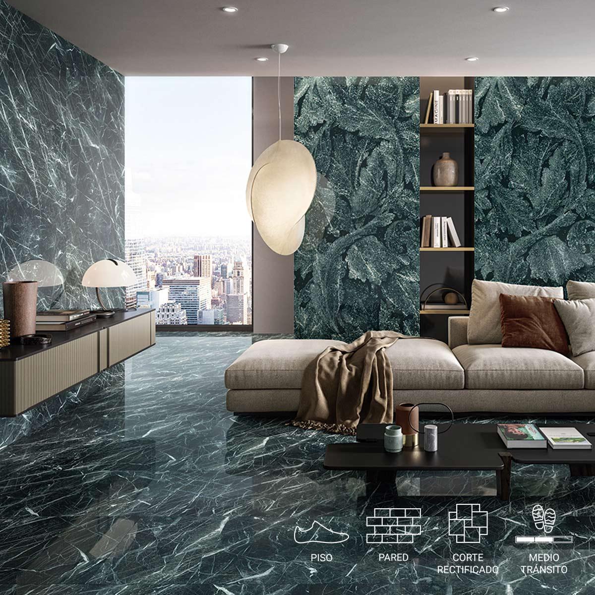 Porcelanato Tele Di Marmol Verde Brillante - 60X120 cm - 1.44 m2