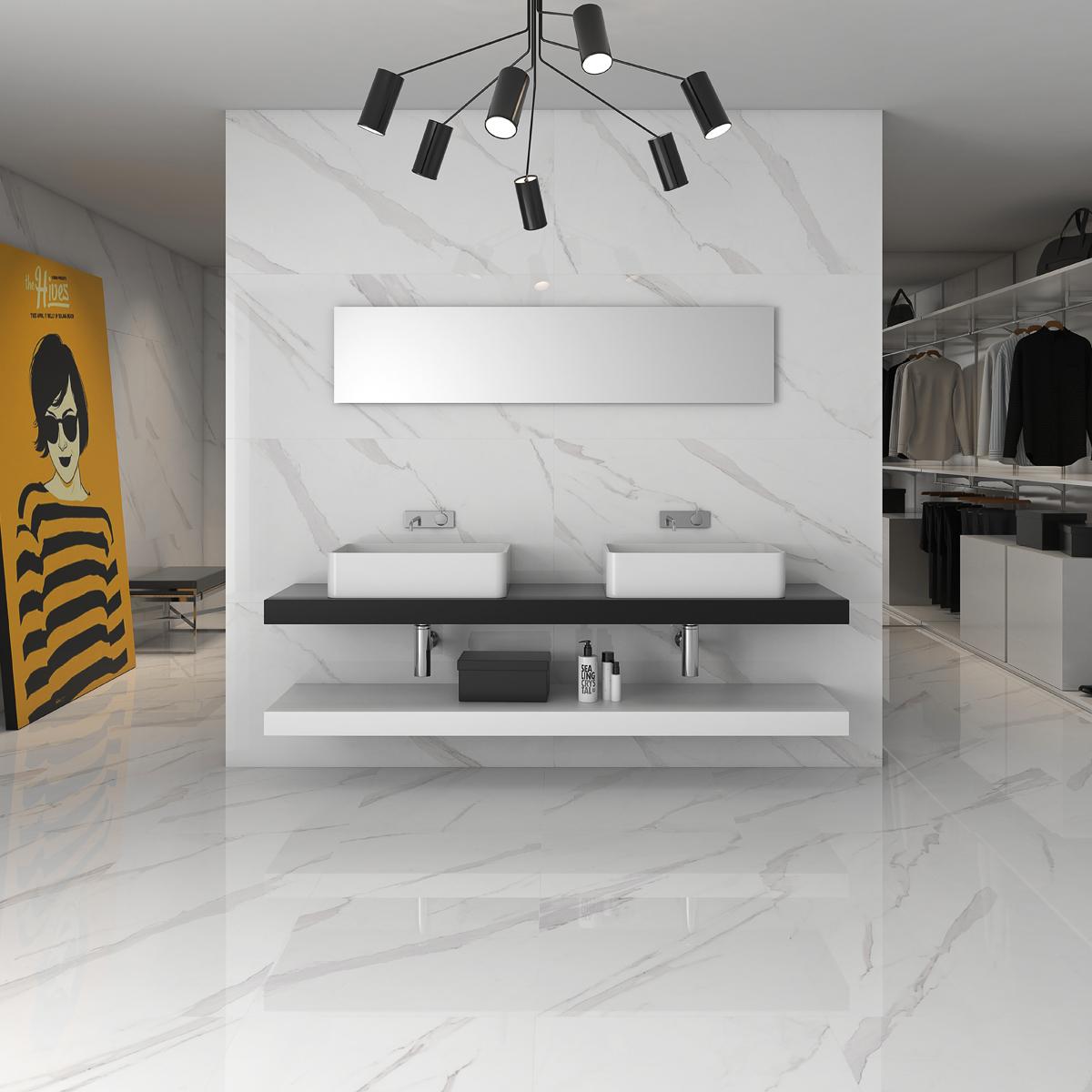 Porcelanato Statuary Blanco Brillante - 60X120 cm - 1.44 m2