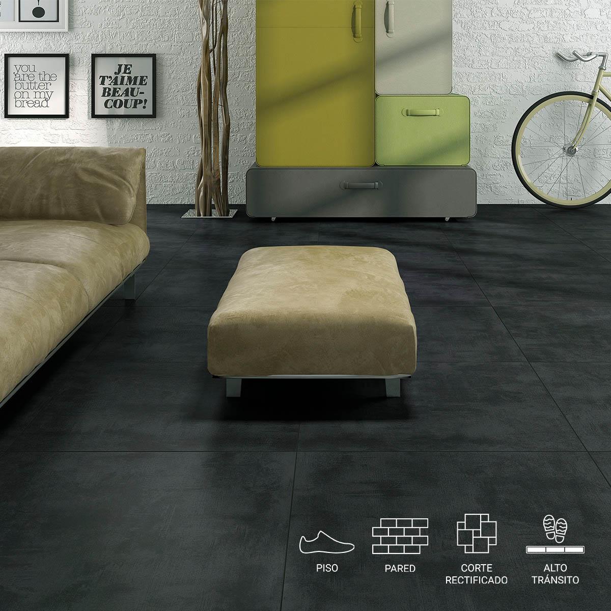 Porcelanato Cement Negro Lappato Semi Brillante - 60X60 cm - 1.44 m2