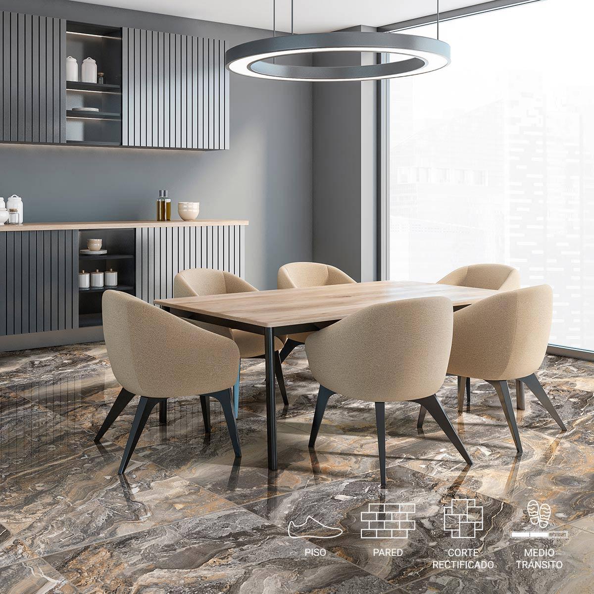 Gres Porcelánico Marquina MRM RF Marrón Super Gloss - 60 x 60 cm - 1.44 m2