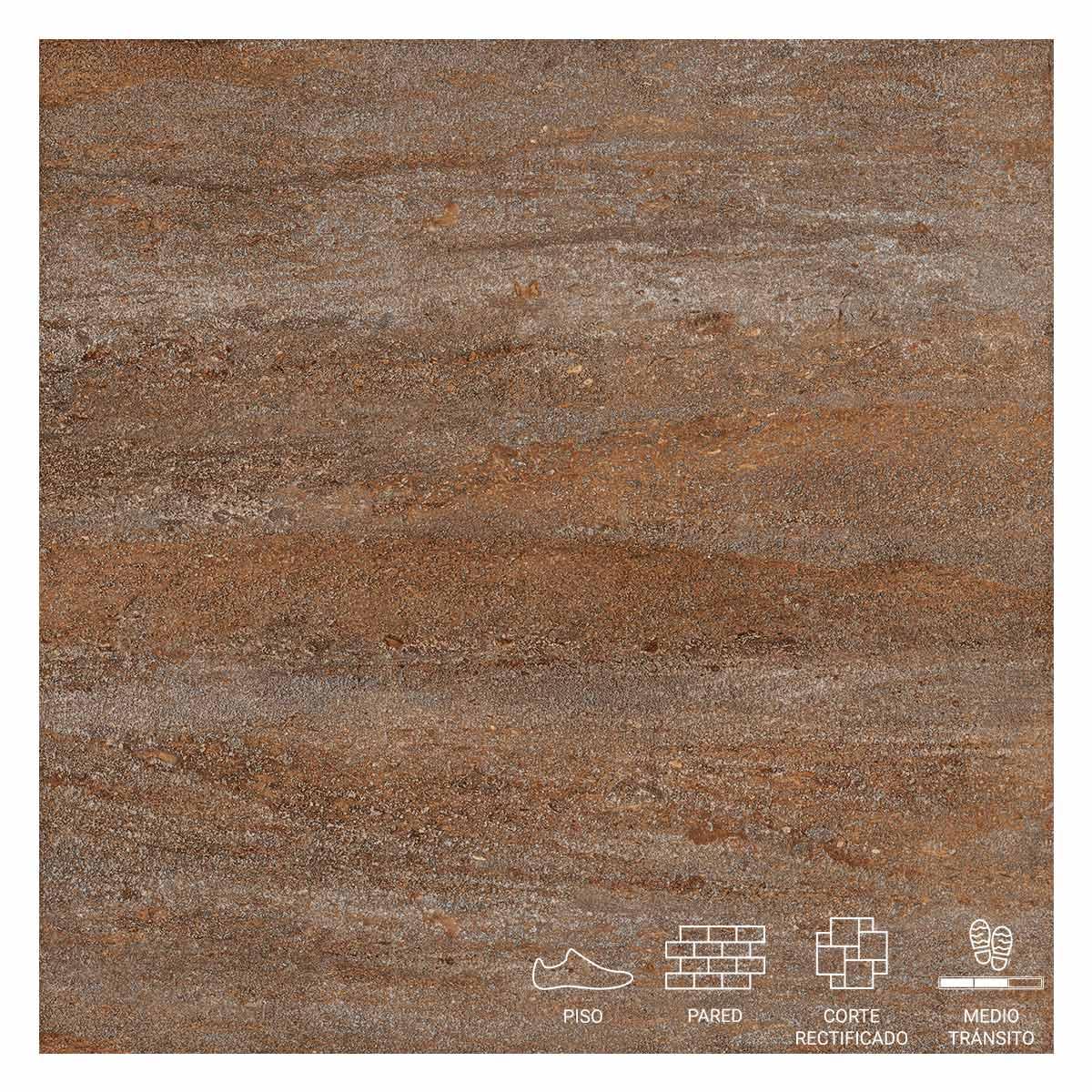 Piso Pedra Marrón Oscuro Mate - 58X58 cm - 2.37 m2